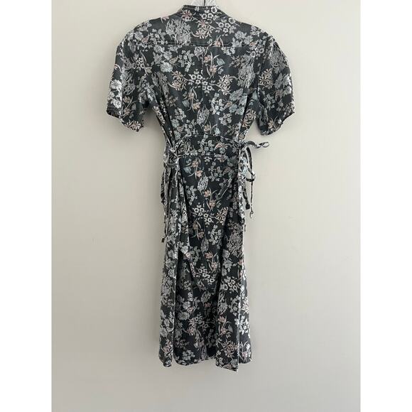 Vintage Lightweight Sundress Black Floral Side Ties Collar Small Medium JL - Picture 5 of 9